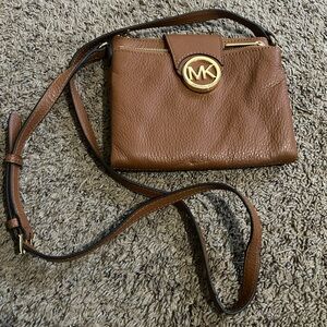 Michael Kors Tan Leather Crossbody Bag with Gold Accents
